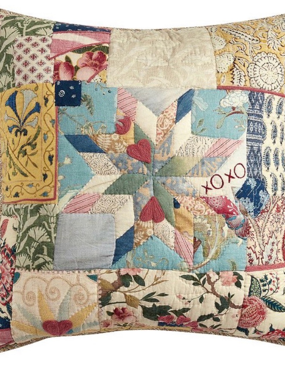 Pottery Barn Patchwork Star Pillow - Blue, Pink, Cream, Green, Yellow